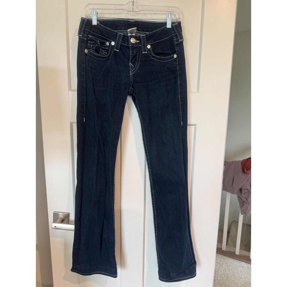True Religion Becky Big T Bootcut Jeans Dark Wash White Stitch Made in USA 27